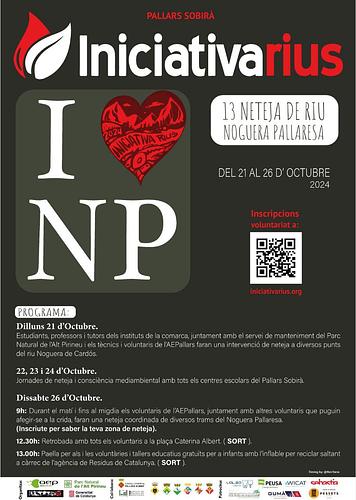 📣 Torna una nova edició del projecte Iniciativa Rius reserva’t la data 26 d’octubre 2024.

🛠 Organitzada per l’ Assoaciació Esportiva Pallars, el Parc Nacional de l'Alt Pirineu i Doctor X, amb la col·laboració del Consell Comarcal del Pallars Sobirà  i amb l’ajuda de la xarxa de voluntariat, realitzarem accions de millora i neteja al voltant del riu Noguera Pallaresa i els seus afluents.

📅 Ajuda’ns el 26 d’octubre emplenant el formulari que trobaràs a la web:
https://www.aepallars.org/infocaps.php?id=12609

🥳 T’esperem!