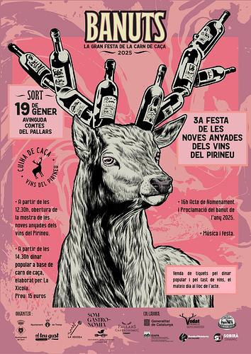 🍷🐂 6a FESTA DELS BANUTS i 3a FESTA DE LES NOVES ANYADES DE VINS DELS PIRINEUS

📅 Data: 19 de gener de 2025
📍 Lloc: Passatge del Riuet

Vine a menjar menú amb carn de caça, acompanyat de vins del Pirineu i bona música! T'ho perdràs?