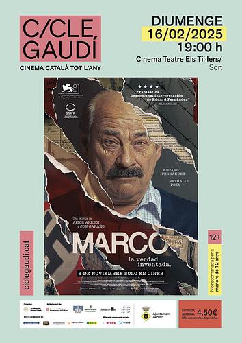 📣 No us perdeu la nova cita del #CicleGaudí amb "Marco", una pel·lícula basada en fets reals sobre un deportat que mai va existir, un home que durant anys va ser capaç de mantenir, davant l'opinió pública i la seva pròpia família, una mentida difícil d'imaginar: que havia estat presoner en un camp de concentració nazi 
 
🏆 Premis Goya, Feroz i Forqué al Millor Actor per Eduard Fernández 
📅 Aquest diumenge 16 de febrer a les 7 de la tarda 
ℹ️ +info i entrades a la venda https://sort.cat/esdeveniments/cicle-gaudi-marco/