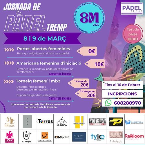 Jornada de pàdel per a tots els nivells!!! 

Volem apropar i promoure el pádel al Pallars i aprofitem per fer un torneig i altres activitats pel 8 i 9 de març

💪Portes obertes per qui vulgui iniciar-se

🎾Americana ( partidets) per qui ha començat fa poc a jugar

🏆 torneig, femení i mixt per aquells que ja juguen. 

Animeu-vos!!!