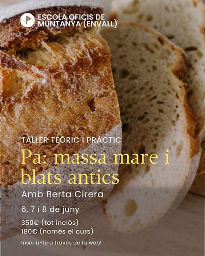 Els dies 6, 7 i 8 de juny, dins del cicle "Les mans" de l'Escola d'Oficis de Muntanya, farem un taller per aprendre a fer pa artesà, amb massa mare, farines de blats antics i cuit amb forn de llenya.🍞🥖🔥
Amb Berta Cirera.
Més informació i inscripcions a la web: https://envallcooperativa.cat/producto/curs-de-formatges-2-3-4-maig-de-2025