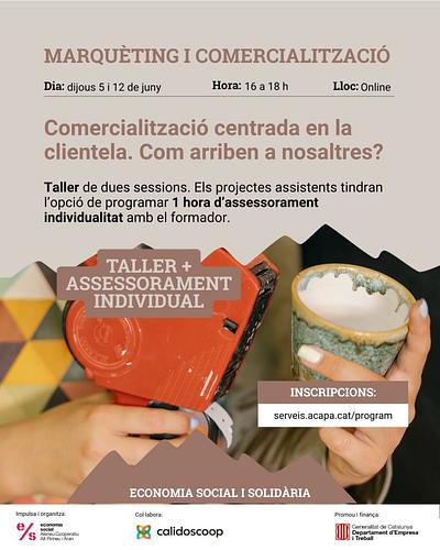 📣 Tens un negoci i vols millorar el circuit de vendes? T'interessa saber com arribar a la clientela?🗣

🚀 Taller de màrqueting i comercialització de 2 sessions + Assessorament individual

🗓 5 i 12 de juny 
🕓 16 a 18 h
💻 Online i gratuït

✍️ Inscriu-te: https://serveis.acapa.cat/program/marqueting-i-comercialitzacio