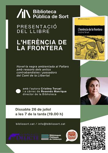 Qui va matar el vell Cebrià d'Escalarre? 🔫 Us convidem a la presentació de la novel·la d'intriga "L'herència de la frontera", de Cristina Teruel, on rancúnies familiars i ressons del passat deixen la seva empremta en un crim inexplicable la investigació del qual transcorre en escenaris de Sort i les valls d'Àneu

👉 Us esperem aquest dissabte, 26 de juliol, a les 7 de la tarda, trobareu tota la informació a https://bibliosort.cat/esdeveniments/presentacio-herencia-frontera/