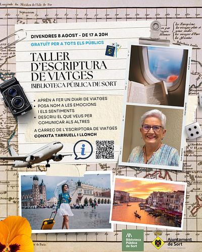 ✈️ Saps que quan te'n vas de vacances a més de fer fotos i vídeos també pots escriure el teu propi diari de viatges? Vols posar nom a les emocions que sents davant paisatges desconeguts i tenir l'habilitat de descriure el que veus per comunicar-ho als altres?

✍🏻 No t'ho pensis més, et convidem al taller d'escriptura de viatges a càrrec de l'escriptora especialitzada Conxita Tarruell i Llonch que tindrà lloc el divendres 8 d'agost, de 5 a 8 de la tarda, a la sala d'actes de la Biblioteca Pública de Sort

👀 Activitat gratuïta i oberta a tots els públics, no cal tenir el carnet de la Biblioteca... però pots aprofitar i fer-te'l si no el tens encara! 😉

📌 Informa't i inscriu-te a https://bibliosort.cat/esdeven.../taller-escriptura-viatges/