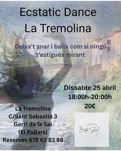 Us presentem el proper Ecstatic Dance a La Tremolina (Gerri de la Sal), dissabte 25 d'abril. Per a tu, q t'agrada ballar i disfrutes sentint la música al teu cos.

L'Ecstatic Dance no és una classe dirigida ni una tècnica, simplement és deixar anar ment-cos i esperit en un espai segur i cuidat. Vine i sabràs del què et parlo! 

La Berta, Berta Sha, de Cambrils (Tarragona) és musicoterapeuta i dj amb més de 30 anys d'experiència. Fa ja 10 anys q va obrir l'Ecstatic Dance a Tarragona i ara la portem aquí, al Pallars, pq tenim moltes ganes de fer més gran la comunitat i que l'Ecstatic arribi tb a les nostres terres. 

No és només ballar, és sentir, és moure la teva energia amb grup, és comunitat, és creixement emocional i consciència corporal.

Deixa't portar per la música i el moviment lliure del teu cos.

T'esperem!💥

Confirma amb compromís la teva assistència al 678 62 83 88, Berta.🍀

Sigues lliure de compartir aquesta publi a persones boniques com tu 🙏❤️