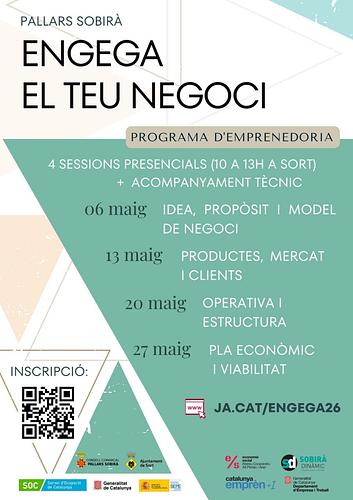 Engega el teu negoci amb Sobirà Dinàmic i l’Ateneu Cooperatiu de l’Alt Pirineu i Aran

Un programa pensat per transformar idees en projectes reals:
✔️ Model de negoci - 6 Maig
✔️ Pla de màrqueting - 13 Maig
✔️ Operativa i estructura - 20 Maig
✔️ Viabilitat econòmica - 27 Maig

❗️Et cal suport per definir el teu model de negoci? Vols posar ordre al teu pla d’empresa o validar la viabilitat econòmica del teu projecte?  

Més info: ja.cat/engega26