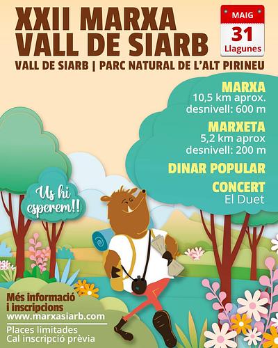 ⛰️ XXII MARXA POPULAR🏞️
Vall de Siarb - PNAP

Marxa 10,5km i 600m / 9:00h
Marxeta 5'2km i 200m / 10:00h

📆 Diumenge 31 de maig de 2026
📍      Llagunes
🎤🎸Música en viu
🥘🍰Dinar popular

Ja podeu fer les inscripcions des del web a:
www.marxasiarb.com
https://www.inscripcions.cat/marxasiarb26

 I si només voleu venir a gaudir de l'ambient, la música i el dinar, aquí podeu obtenir el vostre tiquet (places limitades): https://forms.gle/R73u2gvQCfwjKuDW8

🎉No us la podeu perdre!🎉