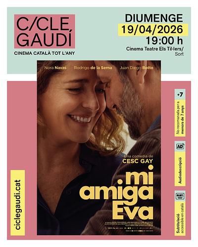 L'Eva, una dona de 50 anys casada des de en fa vint, amb dos fills adolescents i una treballadora d'allò més normal, torna d'un viatge de feina a Roma i s'adona que vol tornar a enamorar-se abans no sigui massa tard!

Una comèdia romàntica amb una Nora Navas radiant, un guió ple de sorpreses i els diàlegs imaginatius i irònics de Cesc Gay, tot un segell de garantia cinematogràfica

Com cada tercer diumenge de mes, torna al Cinema Els Til·lers el #CicleGaudí amb "Mi amiga Eva", aquest diumenge 19/4 a les 7 de la tarda (19h)

+info, tràiler i venda d'entrades https://sort.cat/esdeveniments/cicle-gaudi-mi-amiga-eva/