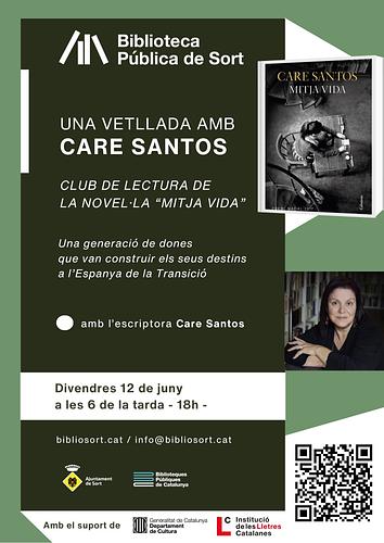 📖 Tornen les Vetllades Literàries! Aquest cop comentarem la novel·la "Mitja vida", de Care Santos, la història des de l'adolescència de cinc amigues que pertanyen a una generació de dones que van construir els seus destins a l'Espanya de la Transició

🙋🏻‍♀️ Comptarem amb la presència de l'autora Care Santos, una reconeguda escriptora amb gran èxit de crítica i públic i guardonada amb diversos premis, per cortesia de la Institució de les Lletres Catalanes en el marc del programa de foment del contacte entre els lectors i els autors, il·lustradors literaris i traductors 

📅 Divendres 12 juny, 6 tarda (18h), a la sala Josep Colom
ℹ️ més info https://bibliosort.cat/esdeveniments/vetllada-care-santos/
👉🏻 No espereu, ja podeu recollir el vostre exemplar gràcies al servei de lots de la Central de Préstec!