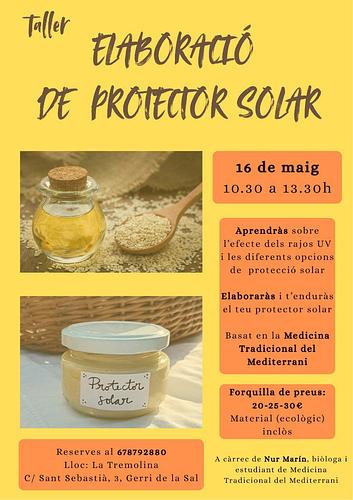 Vols aprendre com fer el teu protector solar amb elements naturals?
Aquest és el teu taller ☀️

A més, també parlarem de conceptes com UVA, UVB, Factor de Protecció i dels efectes del protectors químics, per entendre be allò que consumim 📣

Tot això emmarcat amb la perspectiva de la Medicina Tradicional del Mediterrani. La del territori que habitem, i que, per molt que ho van intentar, no van fer desaparéixer ✊🌿

📅 16 de maig
⏰ 10.30-13.30h
📍La Tremolina, Gerri de la Sal
💶 Entre 20 i 30€ segons les teves possibilitats
📝 Info i reserves al 678792880