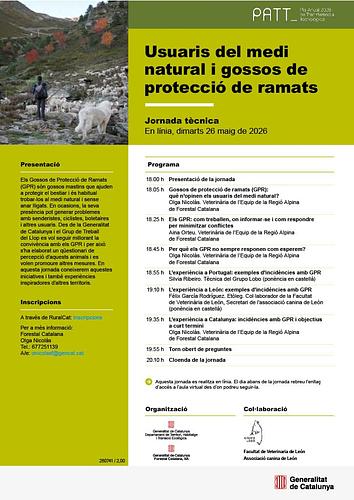 🐕‍🦺 Els gossos de protecció de ramats (GPR) poden generar problemes als usuaris del medi natural, com evitar-los?

🐑 Esbrina-ho a la jornada tècnica #ForestalCatalana oberta a tothom d'aquest dimarts 26/5 a les 6 de la tarda (18h) en línia i presencial a la sala d'actes Josep Colom

ℹ️ més informació i inscripcions https://bibliosort.cat/esdeveniments/jornada-gossos-proteccio-ramats/