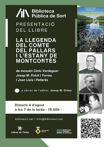 🏰 Coneixeu la llegenda del comte del Pallars i l'estany de Montcortès? 🏞️ Us convidem a conèixer aquesta joia pallaresa del coneixement universal en les versions de mossèn Cinto Verdaguer, Josep M. Folch i Torres i el folklorista Joan Lluís i Pallarès 📜

⚔️ L'editor, Josep M. Orteu, ens explicarà per què aquesta història mostra la importància vital i espiritual per als homes de ser fidels a les seues promeses, a ells mateixos i als altres

📅 Us esperem aquest dimarts, 4 d'agost, a les 7 de la tarda, a la sala Josep Colom de la Biblioteca Pública de Sort 

ℹ️ més informació https://bibliosort.cat/esdeveniments/presentacio-llibres-llegenda/